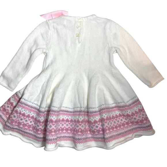 ❤️5/$25 SALE Fair Isle White Pink Cozy Knit Bow Button Long Sleeve Sweater Dress - Picture 2 of 8